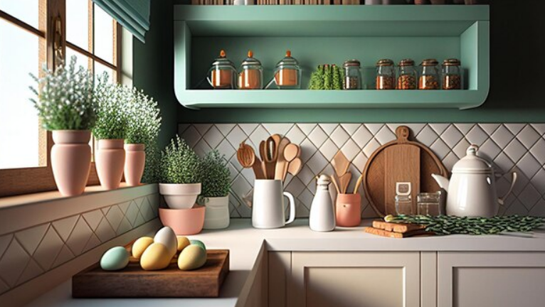 Пасхальный декор для кухни: когда посуда становится декором (витрина/полка)